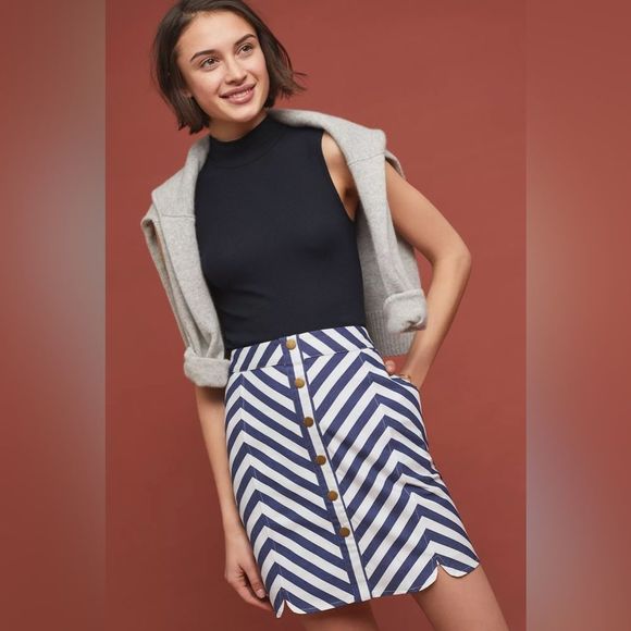 NWT Anthropologie Isla Maude Nautical Striped Mini Skirt Sz L - Picture 2 of 4